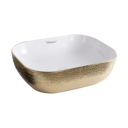 Whitehaus Isabella Plus WH71333-F25 White/Gold Rectangular Above Mount Basin With Center Drain