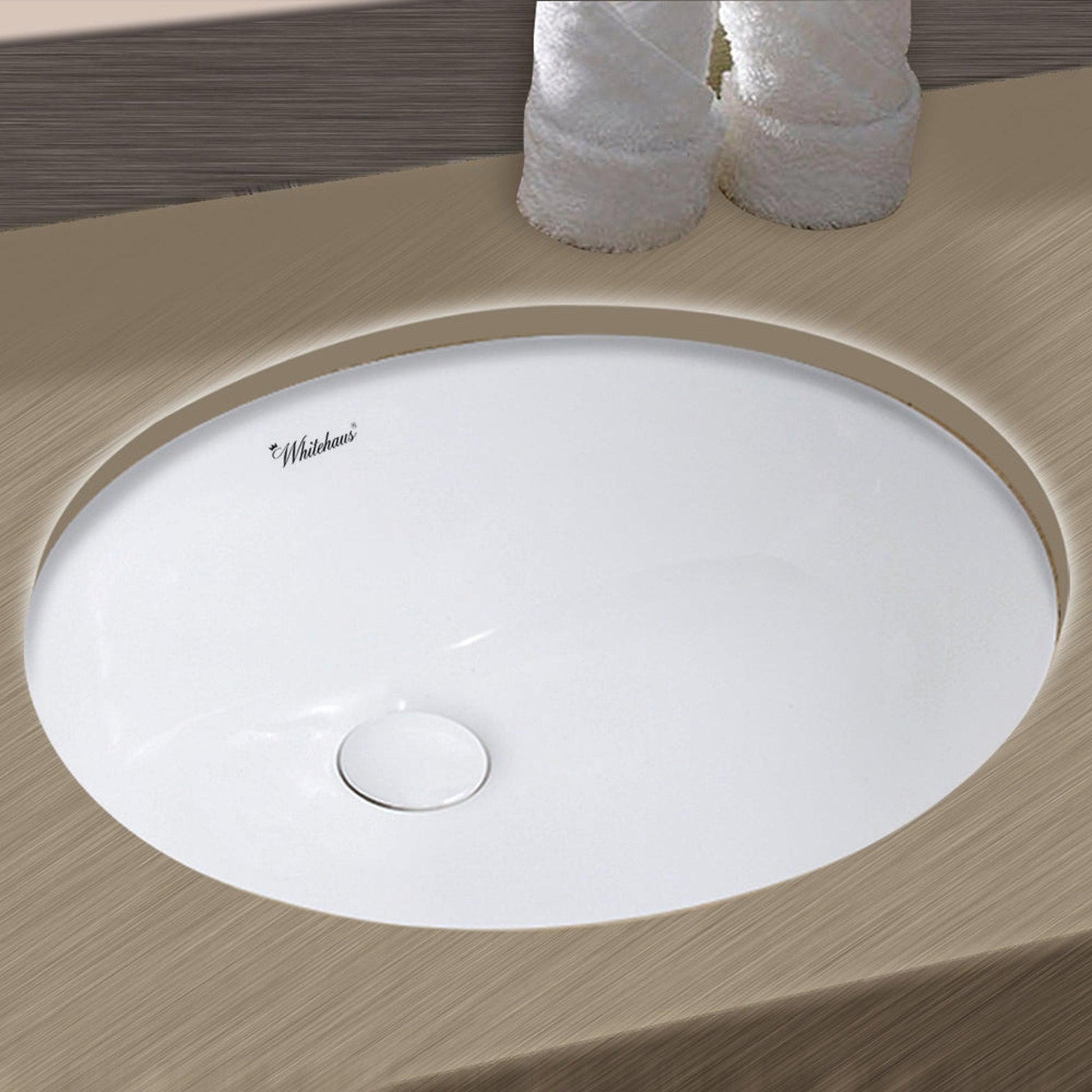 Whitehaus Isabella Plus WHU71003 White Oval Undermount Basin With Overflow and Rear Center Drain
