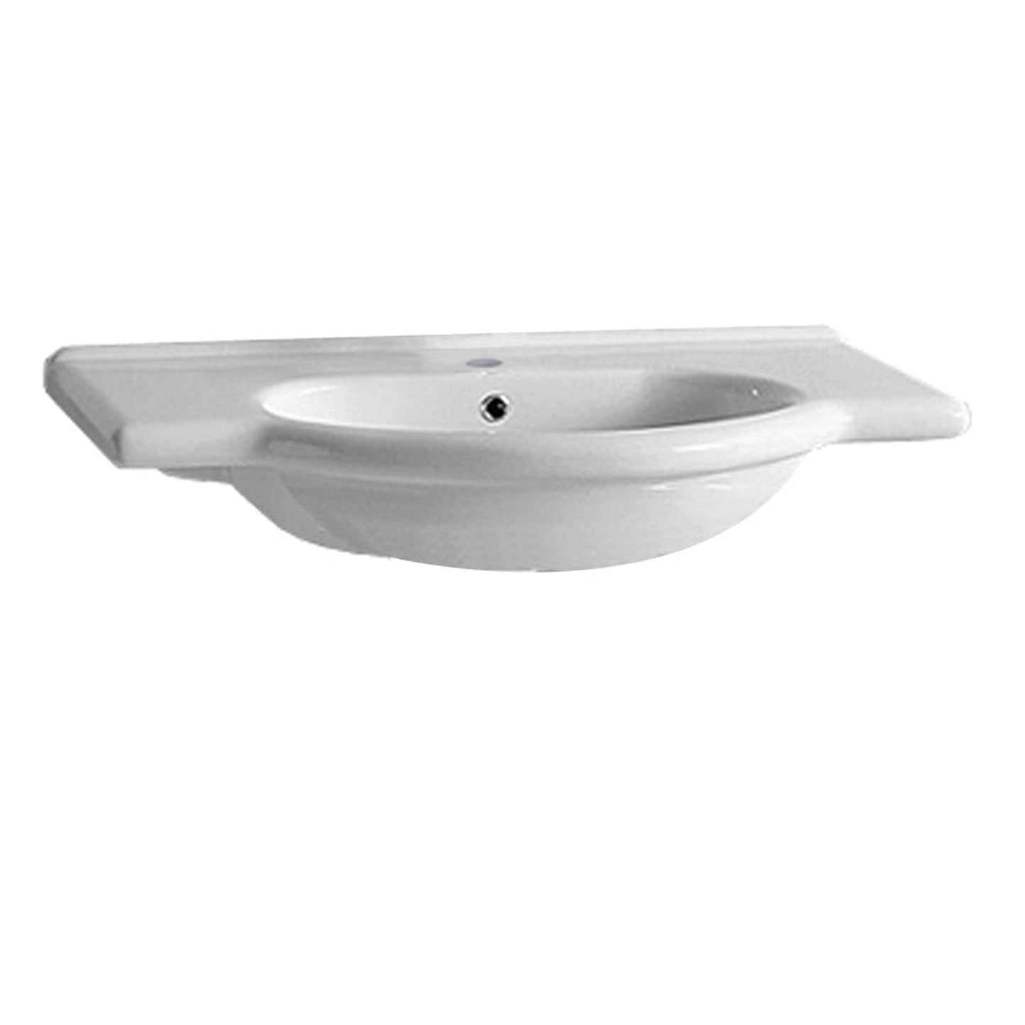 Whitehaus Isabella TOP62-1H White Wall Mount/Semi Recessed Large Vanity Bath Basin With Single Hole Faucet and Rear Center Drain