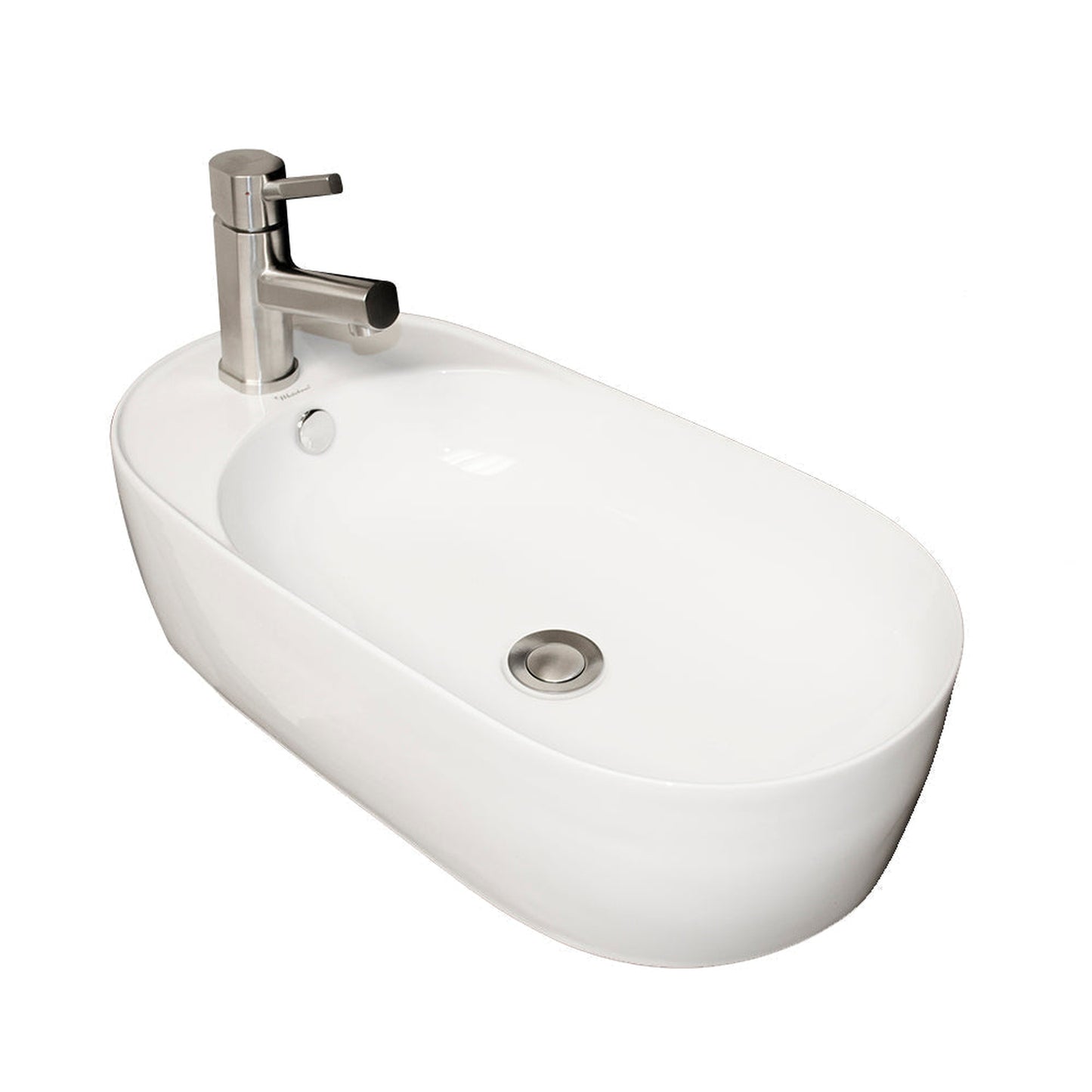 Whitehaus Isabella WHKN1016A White Oval Above Mount Basin With Integrated Oval Bowl and Center Drain