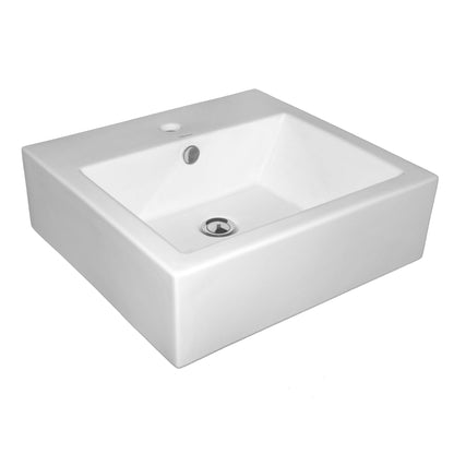 Whitehaus Isabella WHKN1059 White Square Wall Mount Basin With Overflow Single Faucet Hole and Rear Center Drain