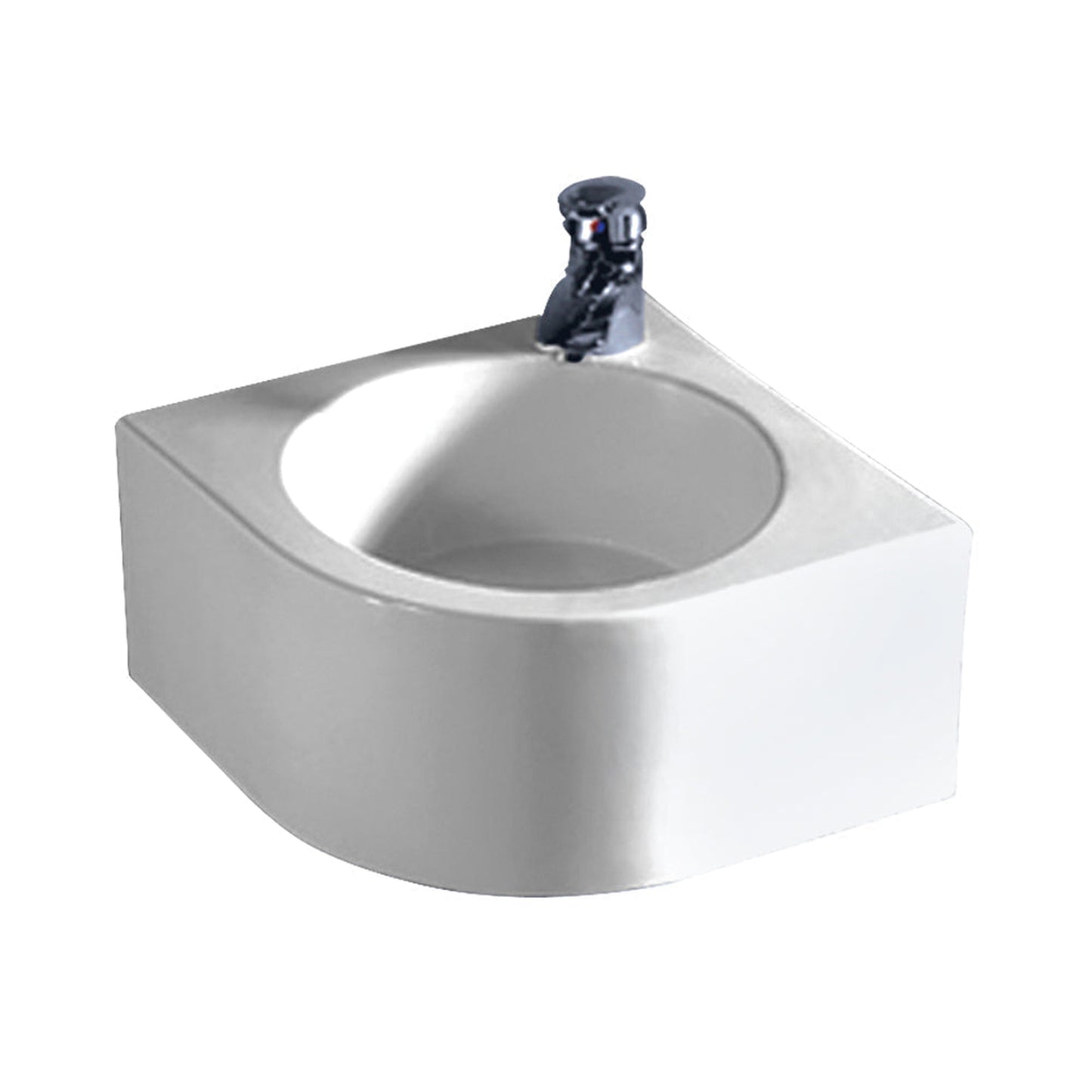 Whitehaus Isabella WHKN1094 White Corner Square Wall Mount Basin With Integrated Round Bowl and Center Drain