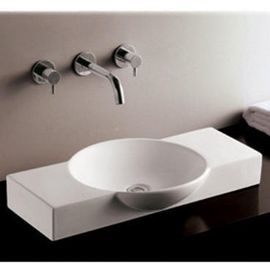 Whitehaus Isabella WHKN1112 White Rectangular Wall Mount Basin With Integrated Round Bowl and Center Drain