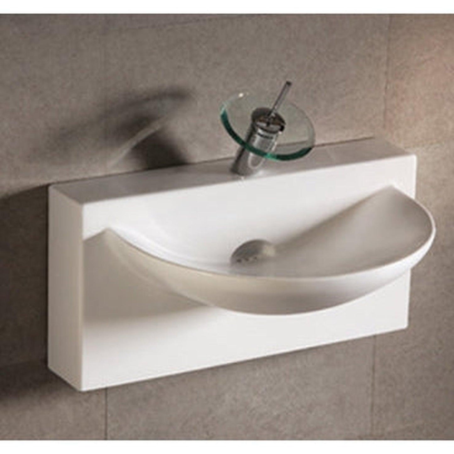 Whitehaus Isabella WHKN1114 White Rectangular Wall Mount Basin With Integrated U-Shaped Bowl and Rear Center Drain