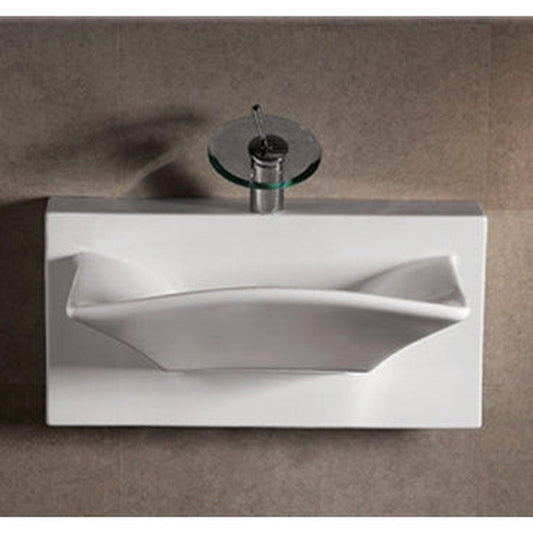 Whitehaus Isabella WHKN1114A White Rectangular Wall Mount Basin With Integrated Rectangular Bowl and Rear Center Drain