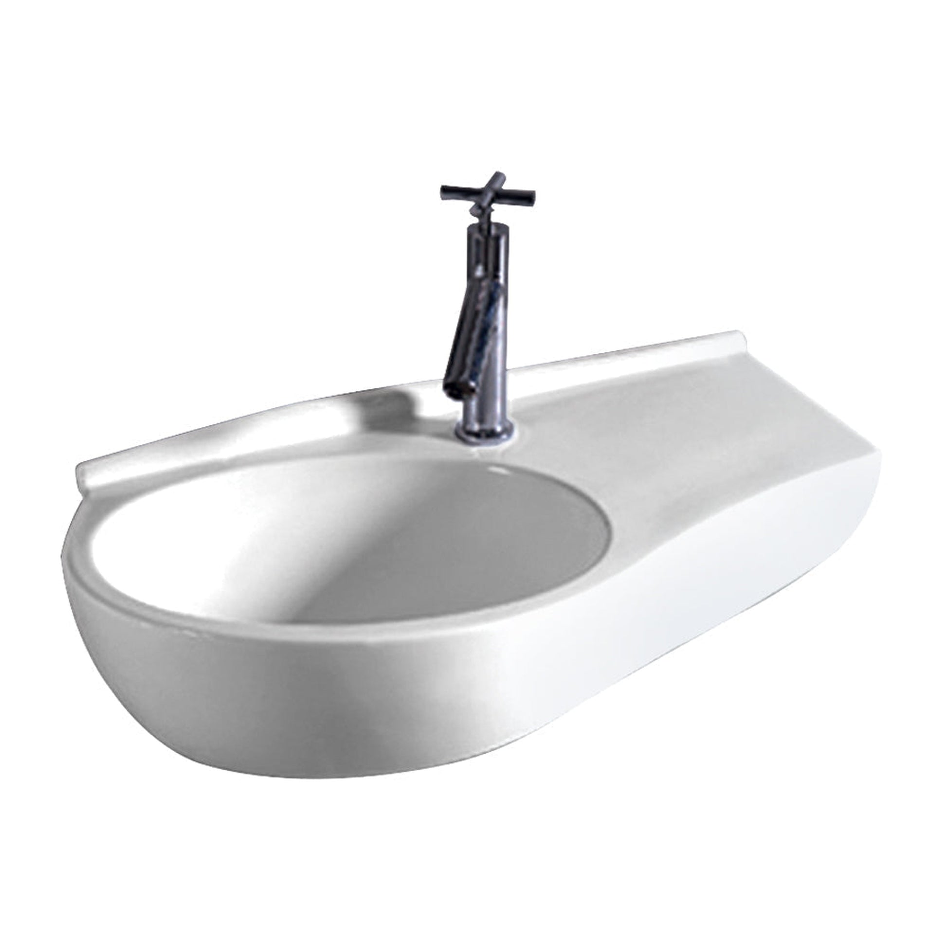 Whitehaus Isabella WHKN1120 White Curve Shape Wall Mount Basin With Integrated Oval Bowl Single Faucet Hole and Center Drain