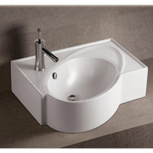 Whitehaus Isabella WHKN1129 White Rectangular Wall Mount Bathroom Basin With Integrated Oval Bowl and Rear Center Drain