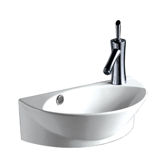 Whitehaus Isabella WHKN1131 White Half-Oval Wall Mount Basin With Integrated Oval Bowl Overflow Right and Center Drain