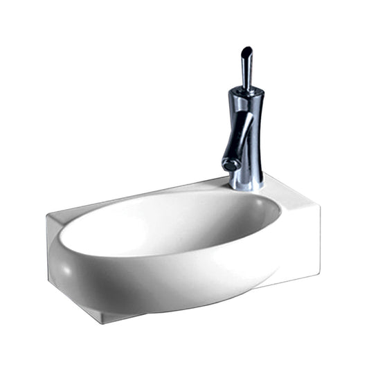 Whitehaus Isabella WHKN1136 White Rectangular Wall Mount Bathroom Basin With Integrated Oval Bowl and Center Drain