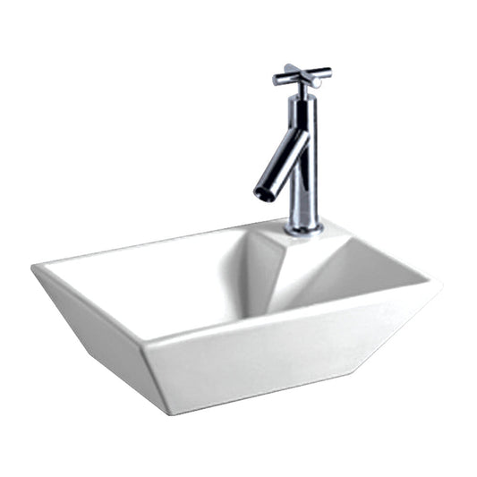 Whitehaus Isabella WHKN1142 White Rectangular Wall Mount Basin With a Right Offset Single Faucet Hole and Center Drain