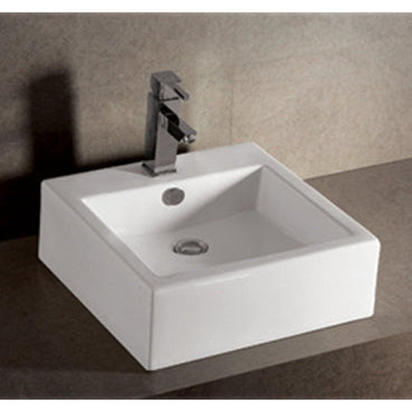 Whitehaus Isabella WHKN4051 White Square Wall Mount Basin With Overflow Single Faucet Hole and Rear Center Drain