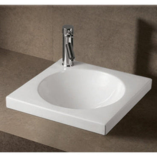 Whitehaus Isabella WHKN4061 White Square Drop In Basin With Integrated Round Bowl Single Faucet Hole and Center Drain