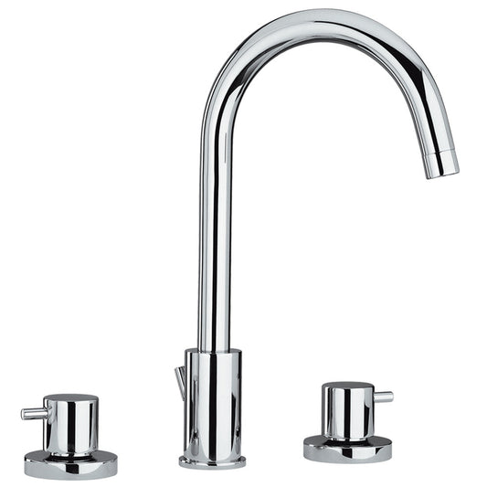 Whitehaus Luxe WHLX78214-C Polished Chrome Widespread Lavatory Faucet With Tall Gooseneck Swivel Spout and Pop-up Waste