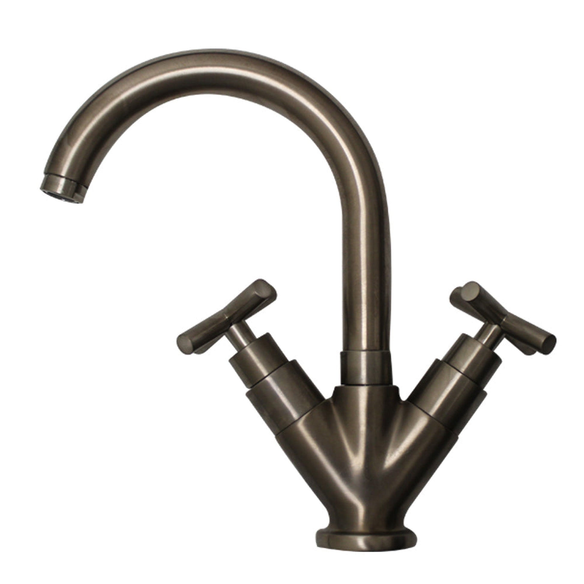 Whitehaus Luxe WHLX79250-BN Brushed Nickel Single Hole/Dual Handle Lavatory Faucet With Tubular Swivel Spout Cross Handles and Pop-up Waste