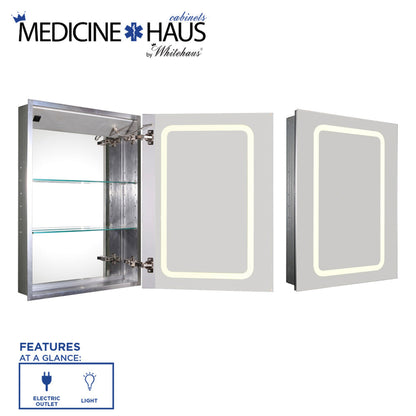 Whitehaus Medicinehaus WHKAL7055-I Recessed Single Mirrored Door Medicine Cabinet With Outlet and LED Power Dimmer for Light