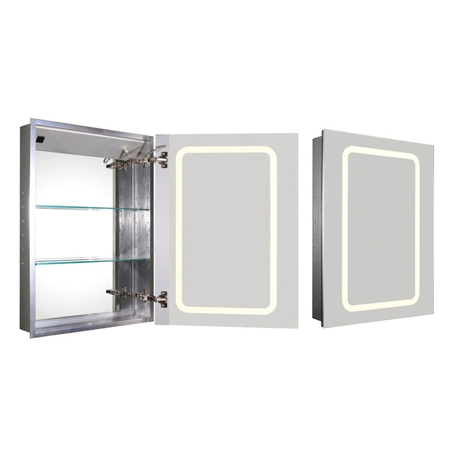 Whitehaus Medicinehaus WHKAL7055-I Recessed Single Mirrored Door Medicine Cabinet With Outlet and LED Power Dimmer for Light