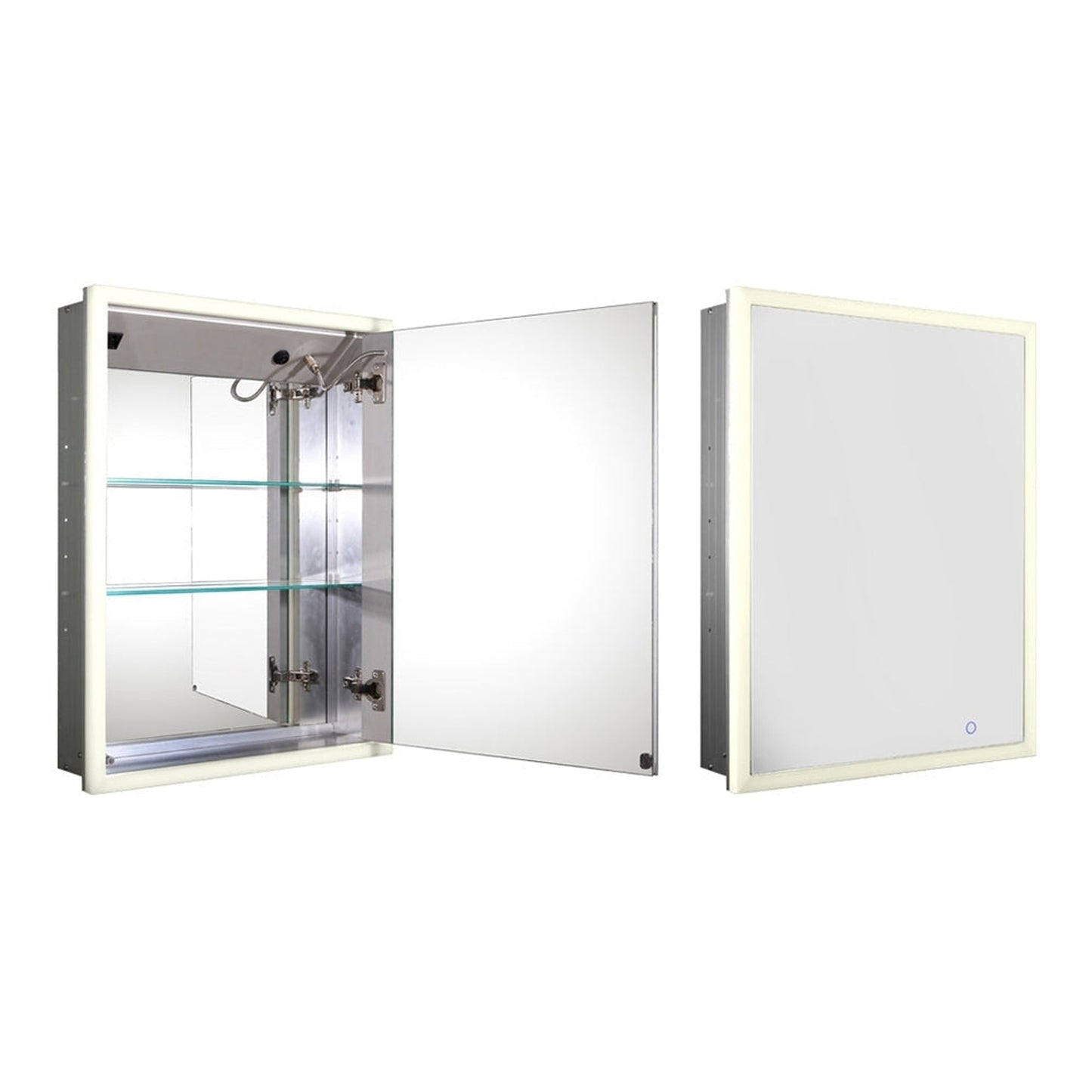 Whitehaus Medicinehaus WHLUN7055-IR Recessed Single Mirrored Door Medicine Cabinet With Outlet, Defogger, LED Power Button and Dimmer for Light