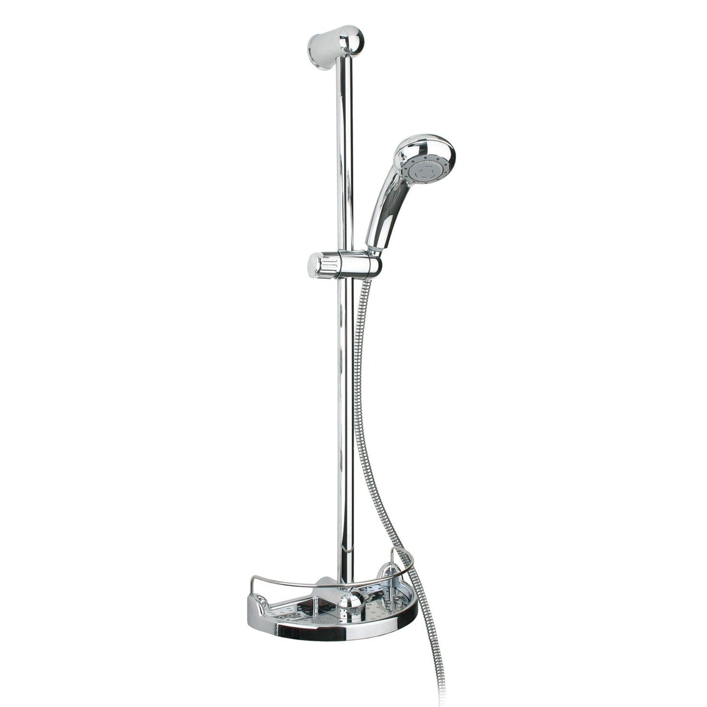 Whitehaus Metrohaus WH50124-C Polished Chrome Shower Set Includes Slidebar Hand Held Shower Hose and Accessories Basket