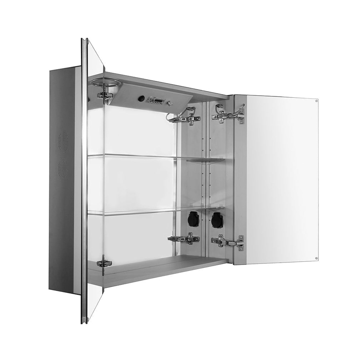 Whitehaus Musichaus WHFEL8069-S Double Mirrored Door Medicine Cabinet With USB, SD Card, Bluetooth, FM Radio, Speakers, Defogger, & Dimmer