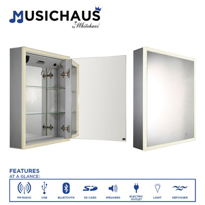 Whitehaus Musichaus WHLUN7055-OR Single Mirrored Door Medicine Cabinet With USB, SD Card, Bluetooth, FM Radio, Speakers, Defogger, & Dimmer