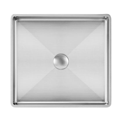 Whitehaus Noah Plus WHNPL1577-BSS Squared Brushed Stainless Steel Semi-recessed Basin Set With Center Drain