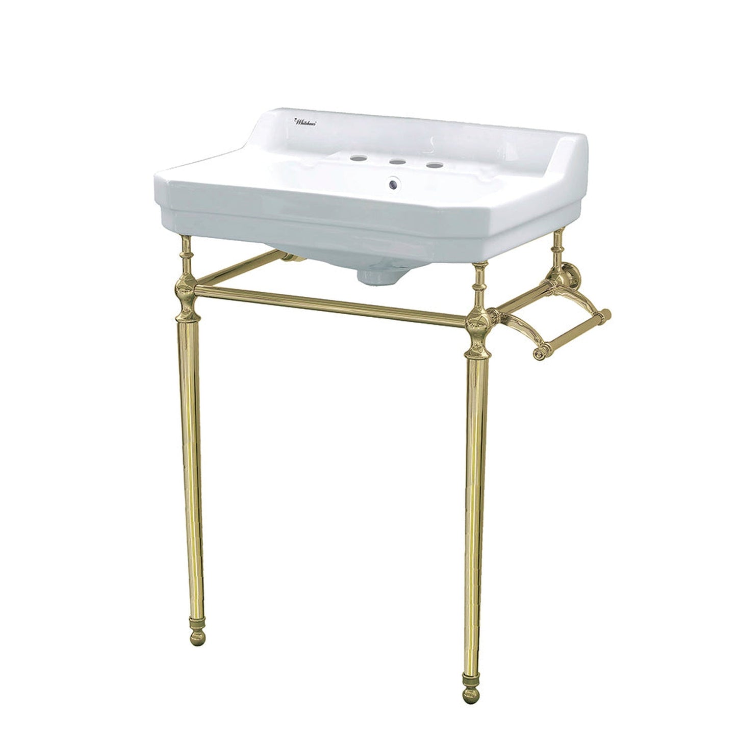 Whitehaus Victoriahaus WHV024-L33-3H-B White/Polished Brass Console With Integrated Rectangular Bowl With Widespread Hole Drill