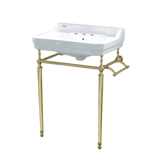 Whitehaus Victoriahaus WHV024-L33-3H-B White/Polished Brass Console With Integrated Rectangular Bowl With Widespread Hole Drill