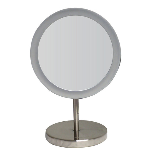 Whitehaus WHMR106-BN Brushed Nickel Round Freestanding Led 5X Magnified Mirror