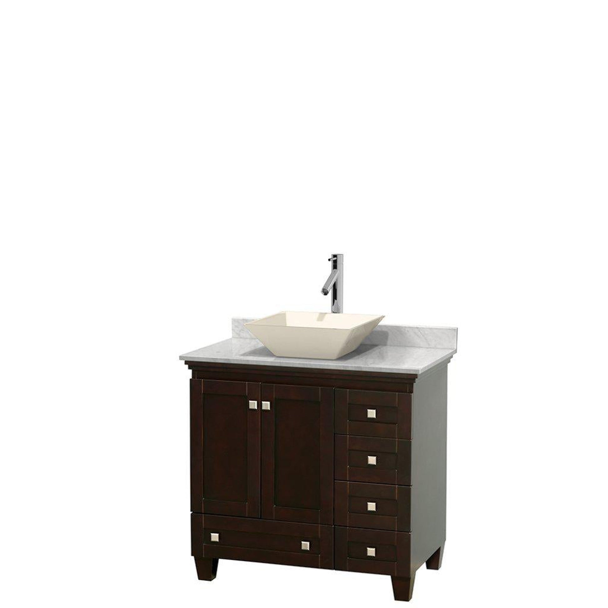 Wyndham Collection Acclaim 36" Single Bathroom Espresso Vanity With White Carrara Marble Countertop And Pyra Bone Porcelain Sink