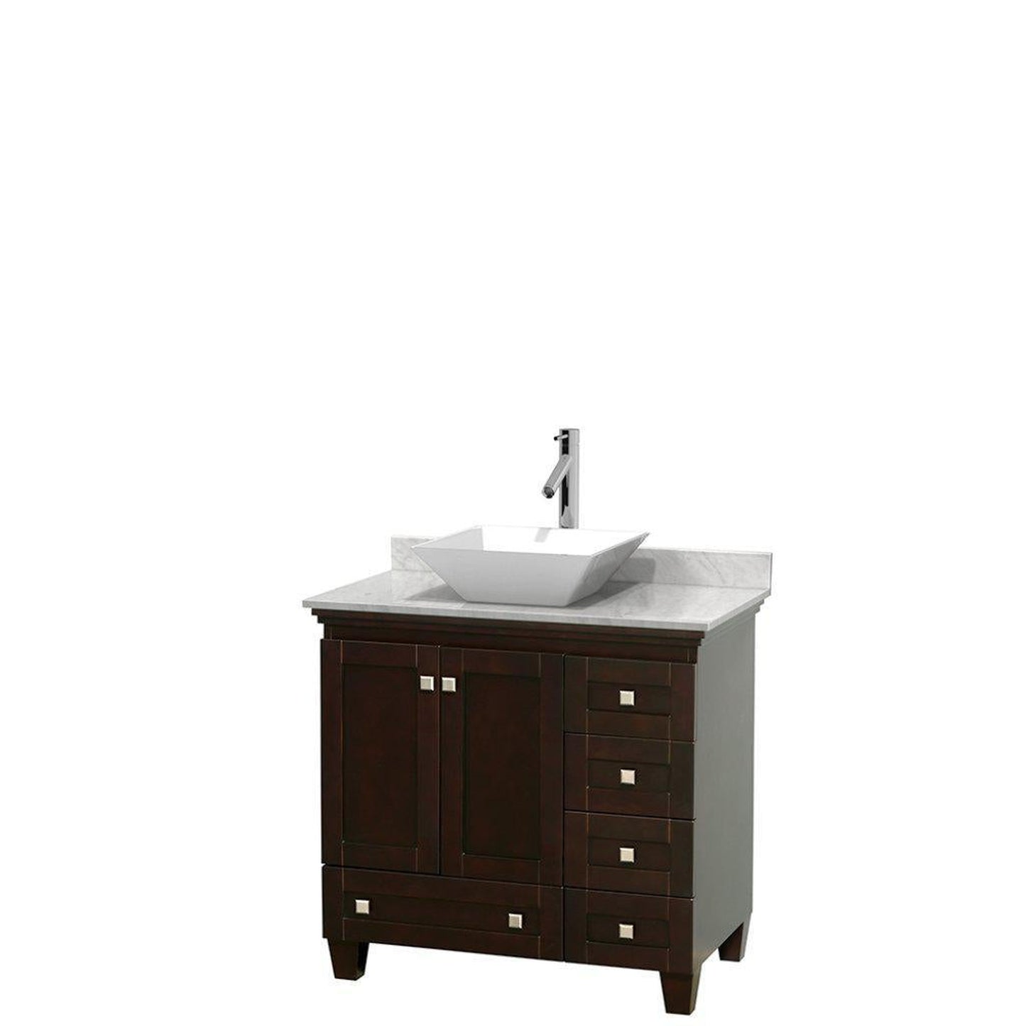 Wyndham Collection Acclaim 36" Single Bathroom Espresso Vanity With White Carrara Marble Countertop And Pyra White Porcelain Sink