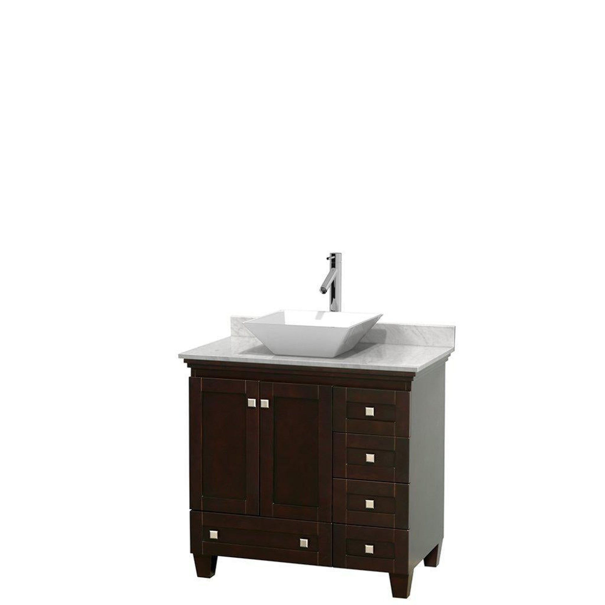 Wyndham Collection Acclaim 36" Single Bathroom Espresso Vanity With White Carrara Marble Countertop And Pyra White Porcelain Sink