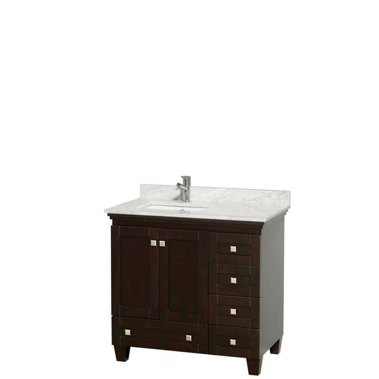 Wyndham Collection Acclaim 36" Single Bathroom Espresso Vanity With White Carrara Marble Countertop And Undermount Square Sink