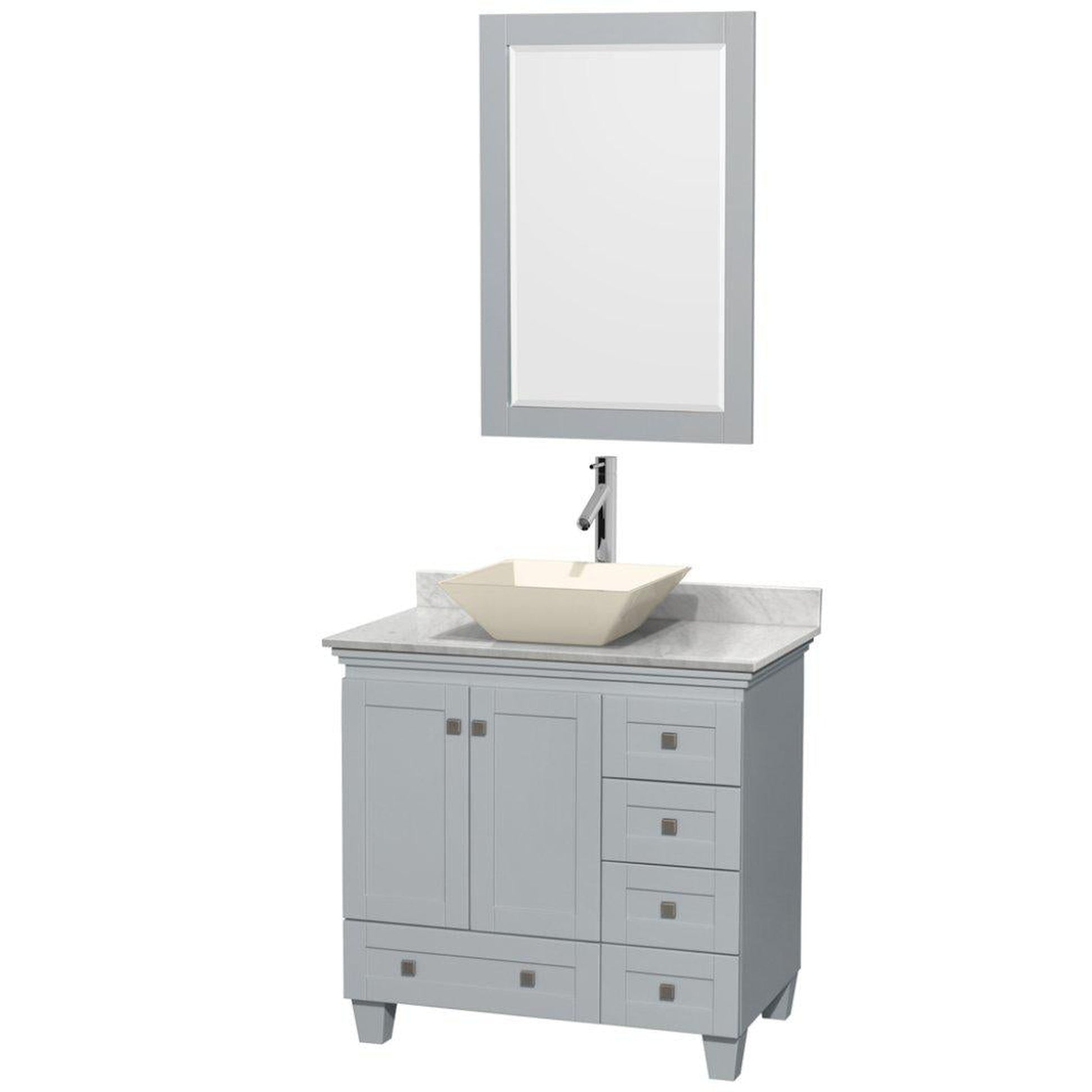 Wyndham Collection Acclaim 36" Single Bathroom Oyster Gray Vanity Set With White Carrara Marble Countertop, Pyra Bone Porcelain Sink, and 24" Mirror