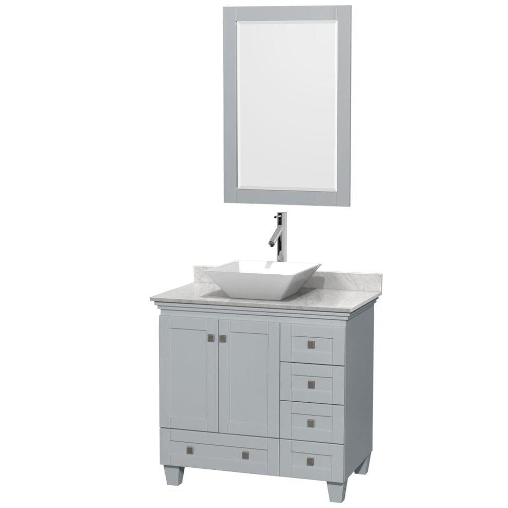 Wyndham Collection Acclaim 36" Single Bathroom Oyster Gray Vanity Set With White Carrara Marble Countertop, Pyra White Porcelain Sink, and 24" Mirror