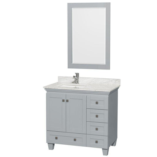 Wyndham Collection Acclaim 36" Single Bathroom Oyster Gray Vanity Set With White Carrara Marble Countertop, Undermount Square Sink, and 24" Mirror