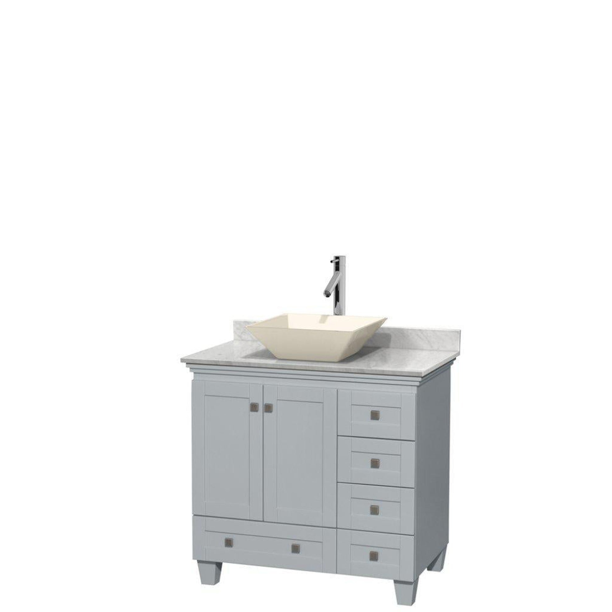 Wyndham Collection Acclaim 36" Single Bathroom Oyster Gray Vanity With White Carrara Marble Countertop And Pyra Bone Porcelain Sink