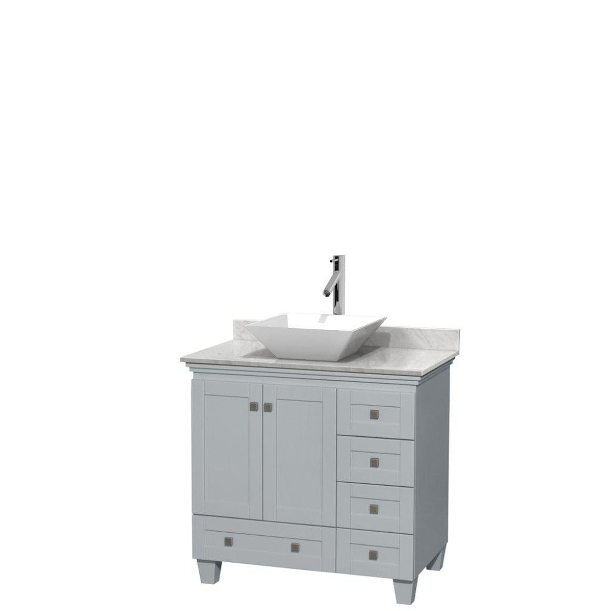 Wyndham Collection Acclaim 36" Single Bathroom Oyster Gray Vanity With White Carrara Marble Countertop And Pyra White Porcelain Sink