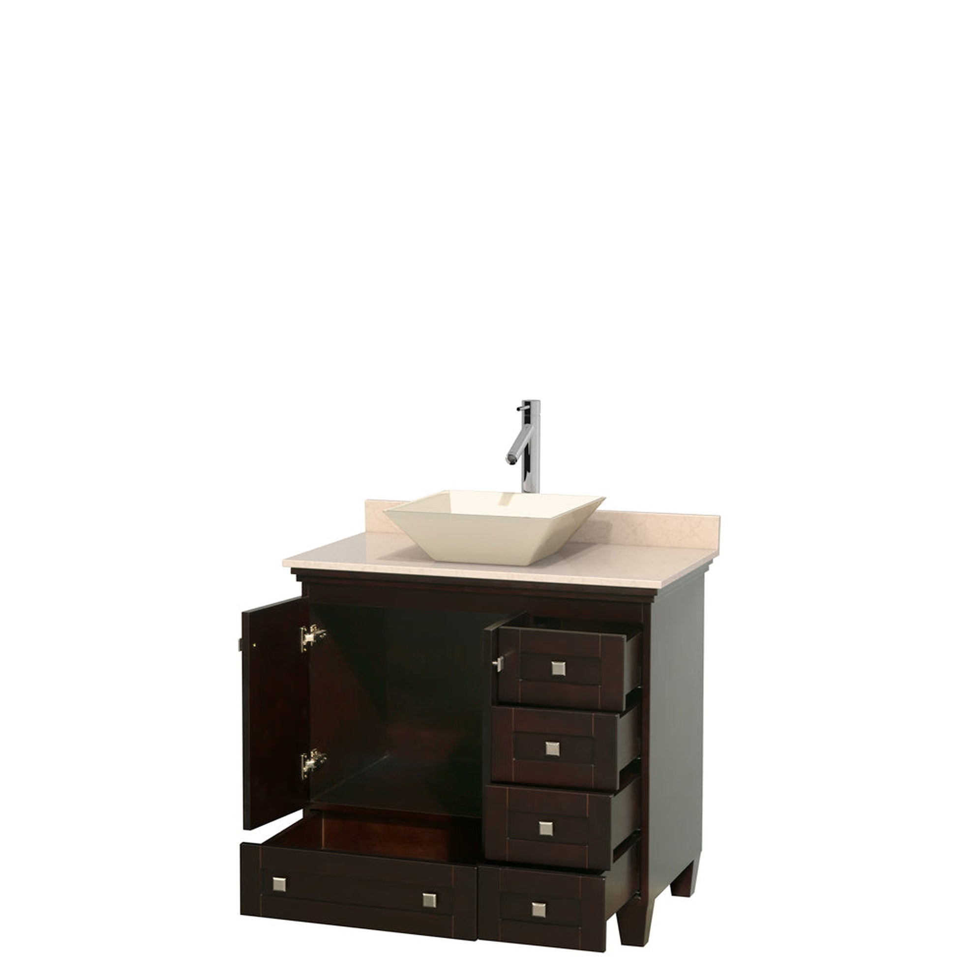 Wyndham Collection Acclaim 36" Single Bathroom Vanity in Espresso With Ivory Marble Countertop & Pyra Bone Porcelain Sink