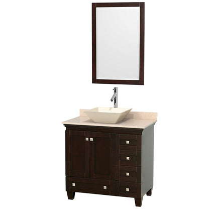 Wyndham Collection Acclaim 36" Single Bathroom Vanity in Espresso With Ivory Marble Countertop, Pyra Bone Porcelain Sink & 24" Mirror
