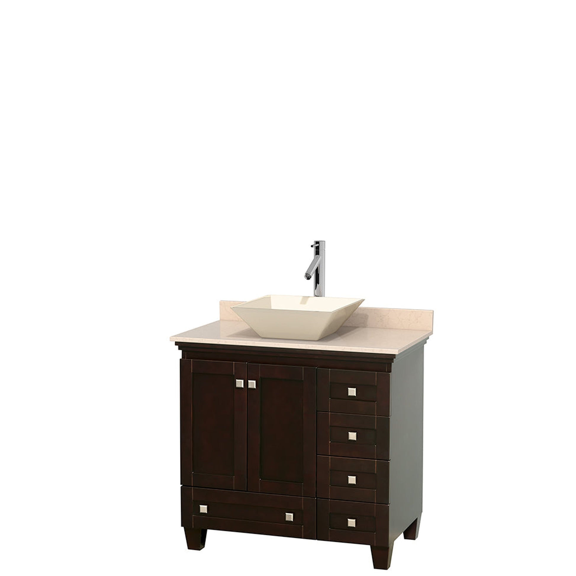 Wyndham Collection Acclaim 36" Single Bathroom Vanity in Espresso With Ivory Marble Countertop & Pyra Bone Porcelain Sink