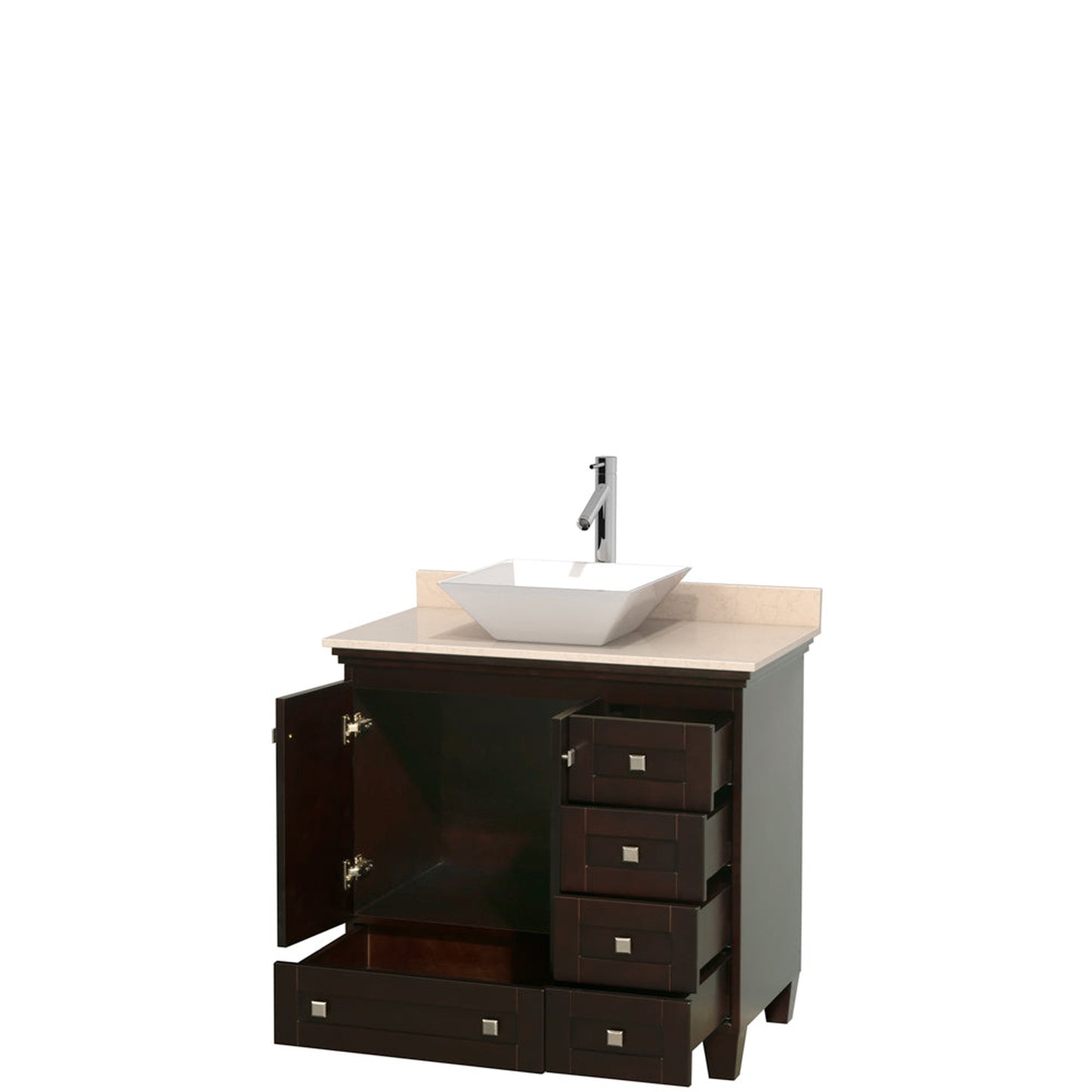 Wyndham Collection Acclaim 36" Single Bathroom Vanity in Espresso With Ivory Marble Countertop & Pyra White Porcelain Sink