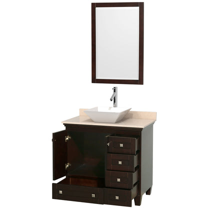 Wyndham Collection Acclaim 36" Single Bathroom Vanity in Espresso With Ivory Marble Countertop, Pyra White Porcelain Sink & 24" Mirror