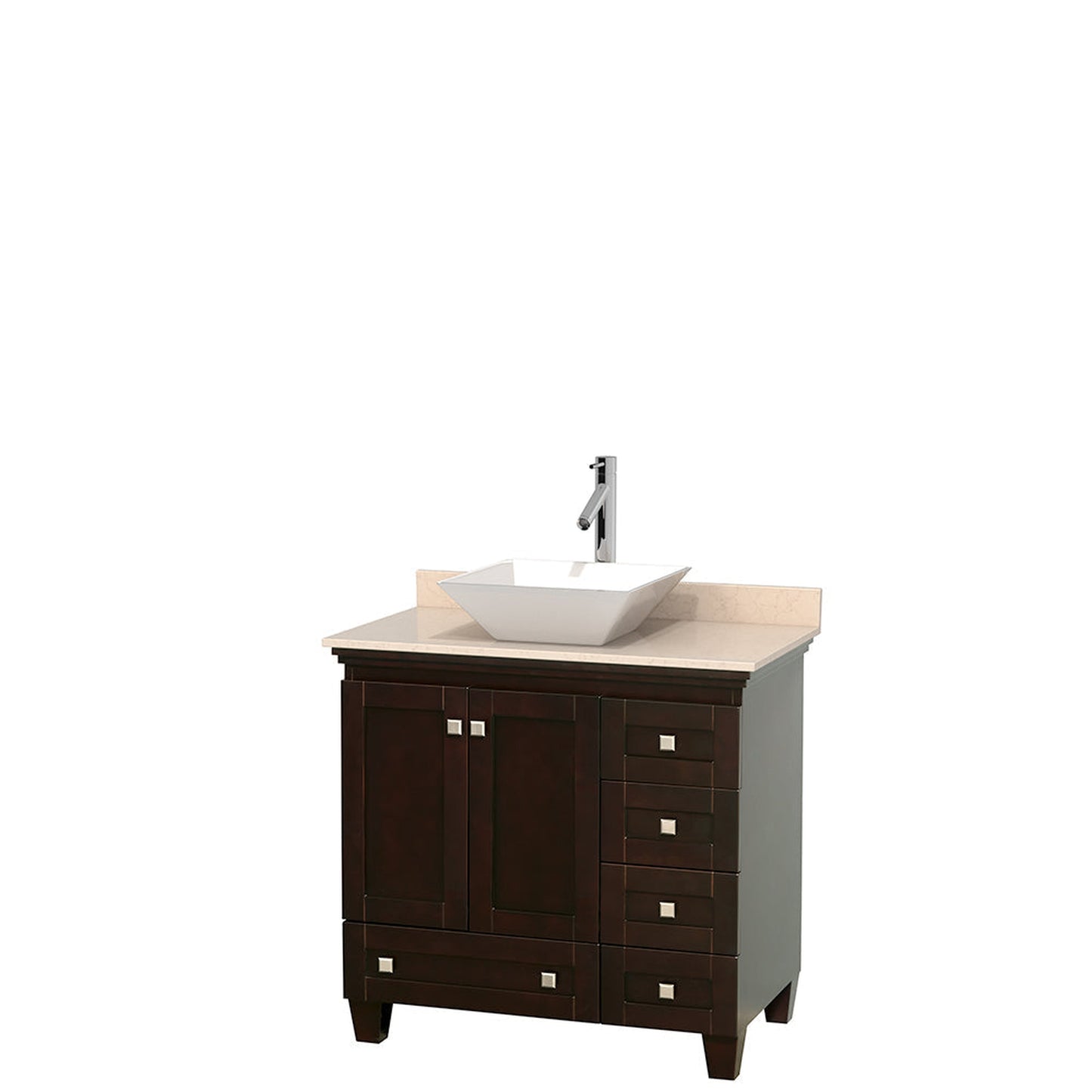 Wyndham Collection Acclaim 36" Single Bathroom Vanity in Espresso With Ivory Marble Countertop & Pyra White Porcelain Sink