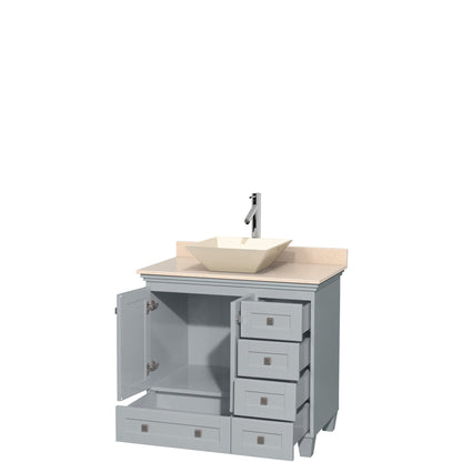 Wyndham Collection Acclaim 36" Single Bathroom Vanity in Oyster Gray With Ivory Marble Countertop & Pyra Bone Porcelain Sink