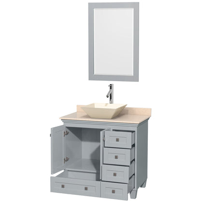 Wyndham Collection Acclaim 36" Single Bathroom Vanity in Oyster Gray With Ivory Marble Countertop, Pyra Bone Porcelain Sink & 24" Mirror