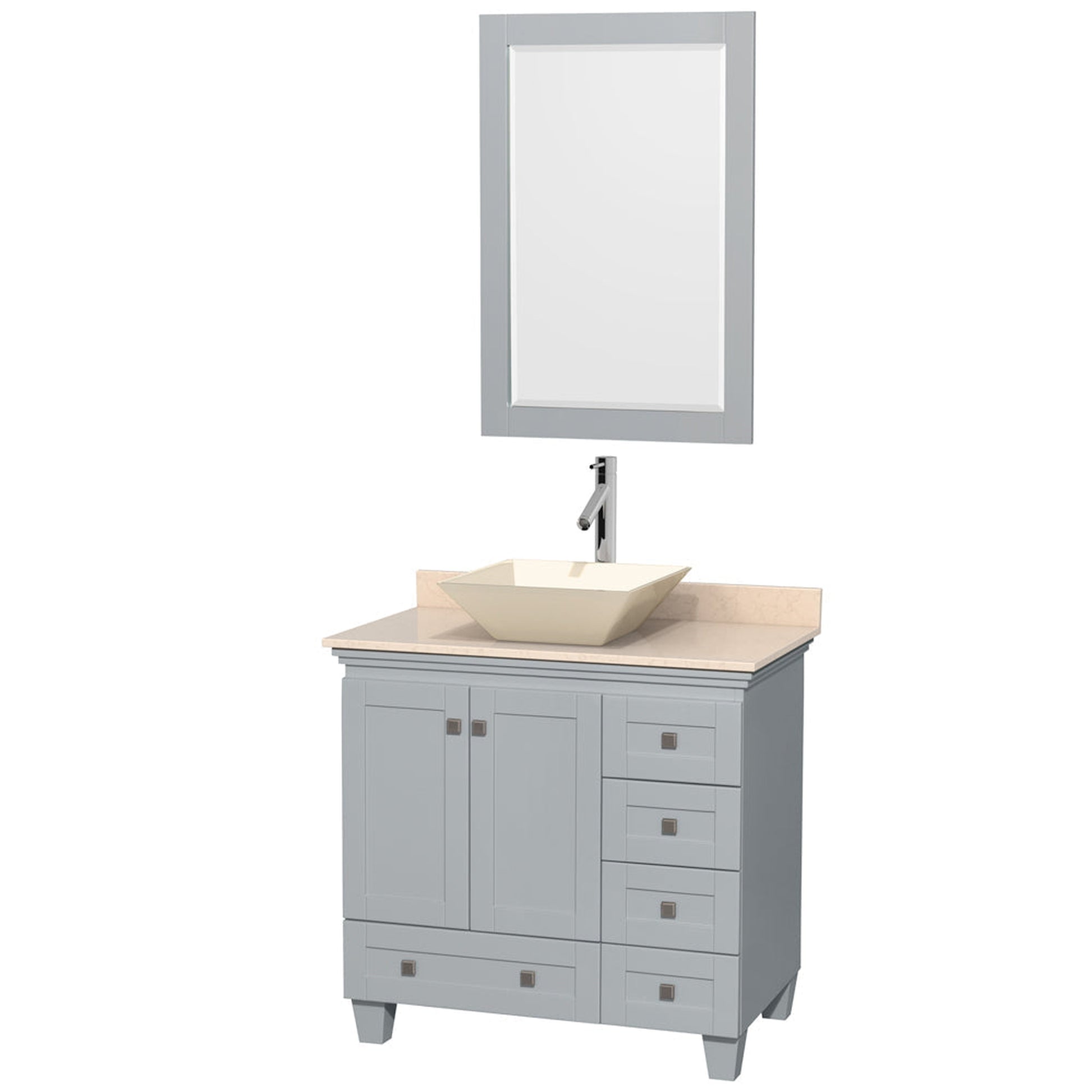 Wyndham Collection Acclaim 36" Single Bathroom Vanity in Oyster Gray With Ivory Marble Countertop, Pyra Bone Porcelain Sink & 24" Mirror