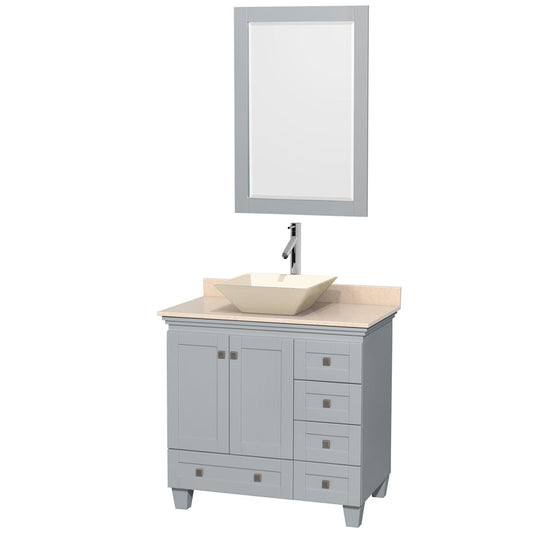 Wyndham Collection Acclaim 36" Single Bathroom Vanity in Oyster Gray With Ivory Marble Countertop, Pyra Bone Porcelain Sink & 24" Mirror