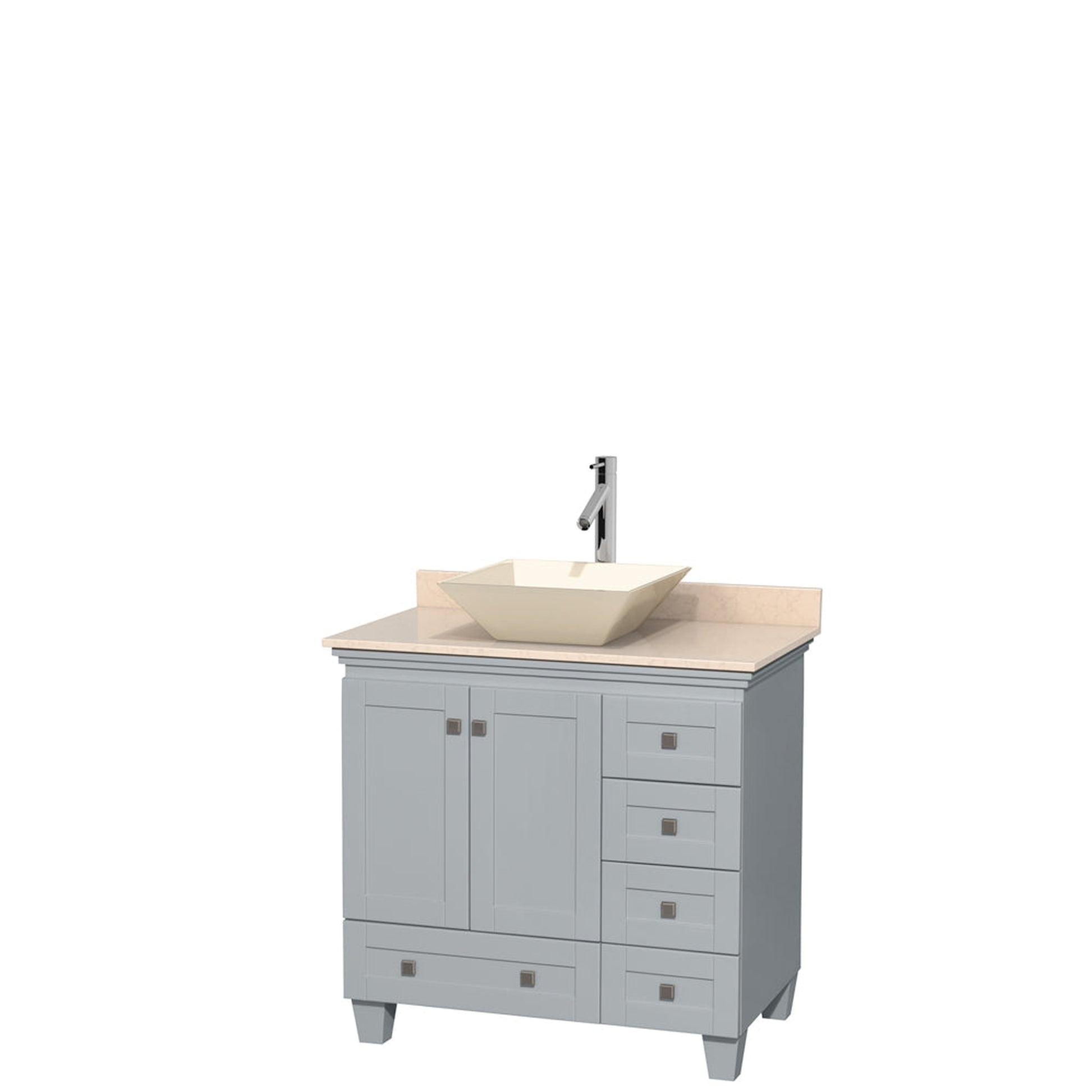 Wyndham Collection Acclaim 36" Single Bathroom Vanity in Oyster Gray With Ivory Marble Countertop & Pyra Bone Porcelain Sink
