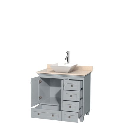 Wyndham Collection Acclaim 36" Single Bathroom Vanity in Oyster Gray With Ivory Marble Countertop & Pyra White Porcelain Sink