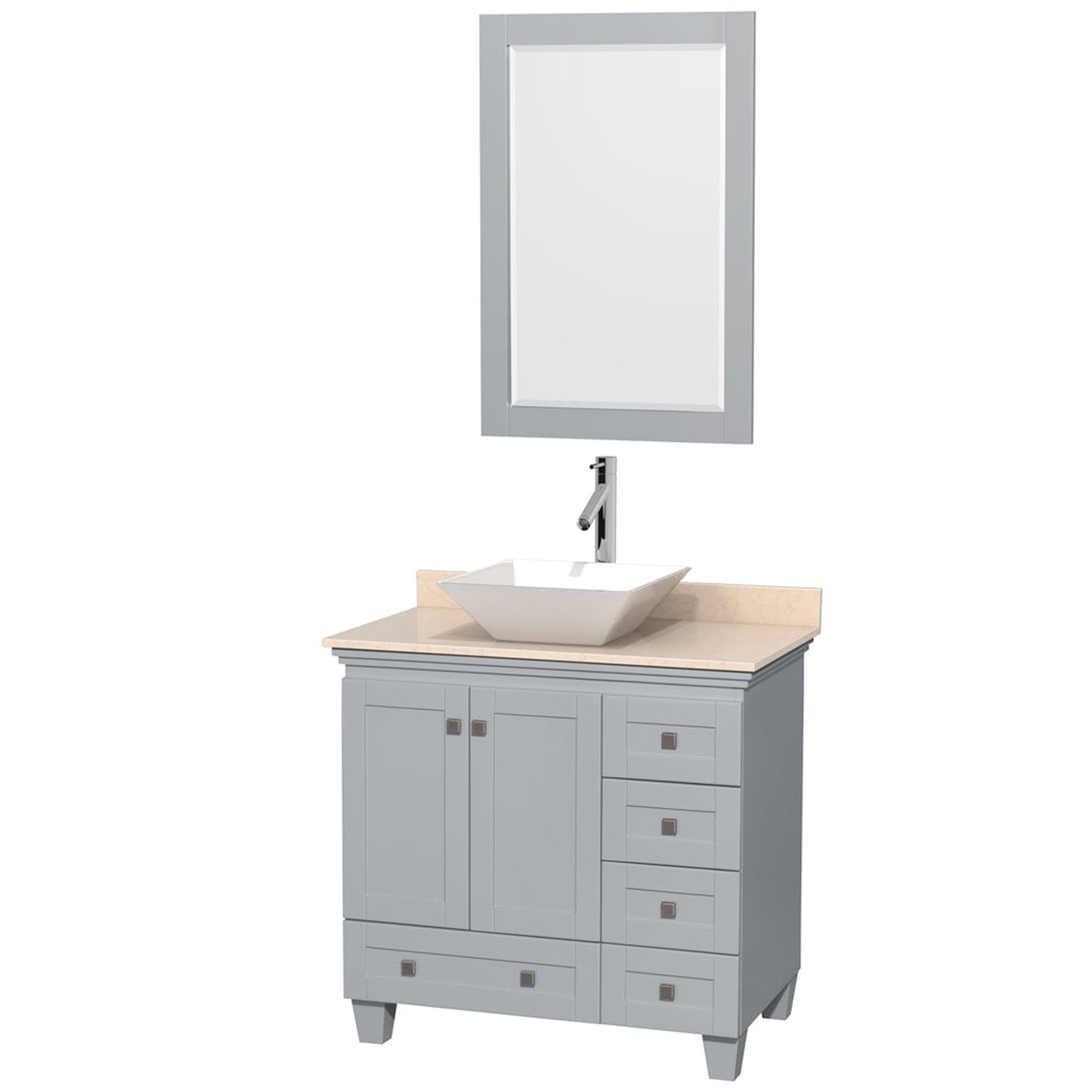 Wyndham Collection Acclaim 36" Single Bathroom Vanity in Oyster Gray With Ivory Marble Countertop, Pyra White Porcelain Sink & 24" Mirror